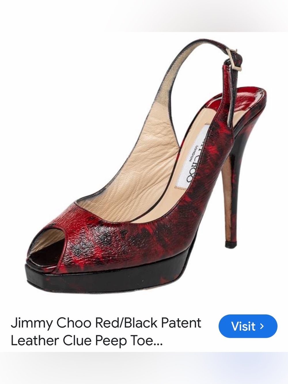 Jimmy Choo Red and Black Patent Leather Peep-Toe Slingback Pump